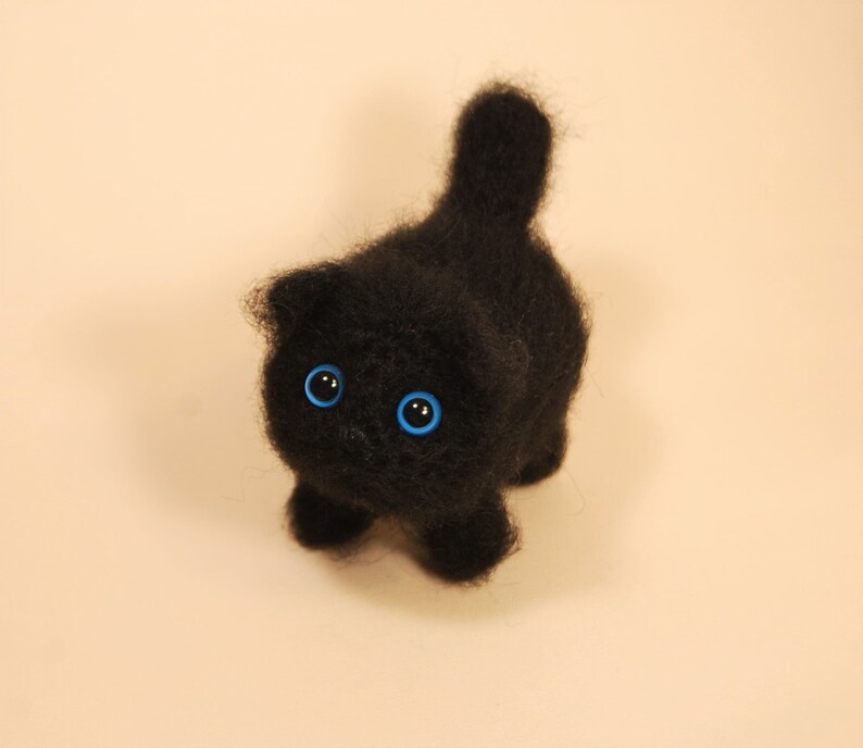 Miniature black cat Halloween decor Crochet Fluffy kitten Etsy