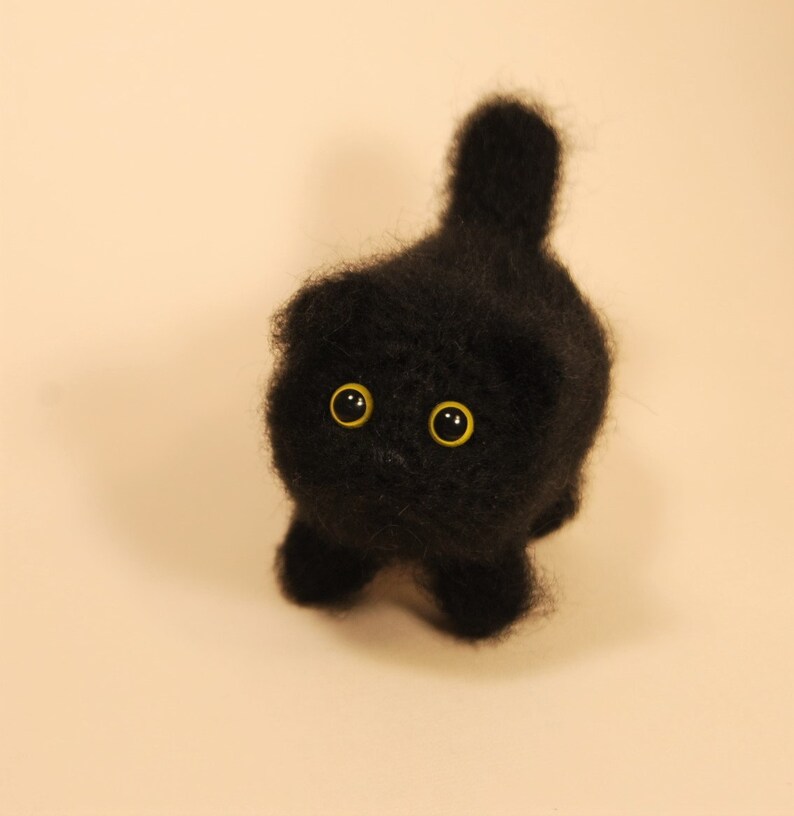 Miniature black cat Halloween decor Crochet Fluffy kitten Etsy
