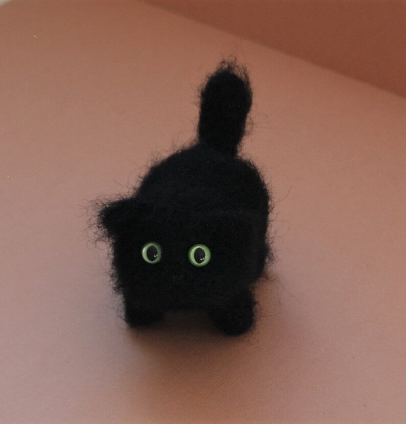 Black Cat Crochet Fluffy Kitten Amigurumi Cat Tiny Cat Cute Miniature Cat Toy Funny Animal Ooak Small Little Cat