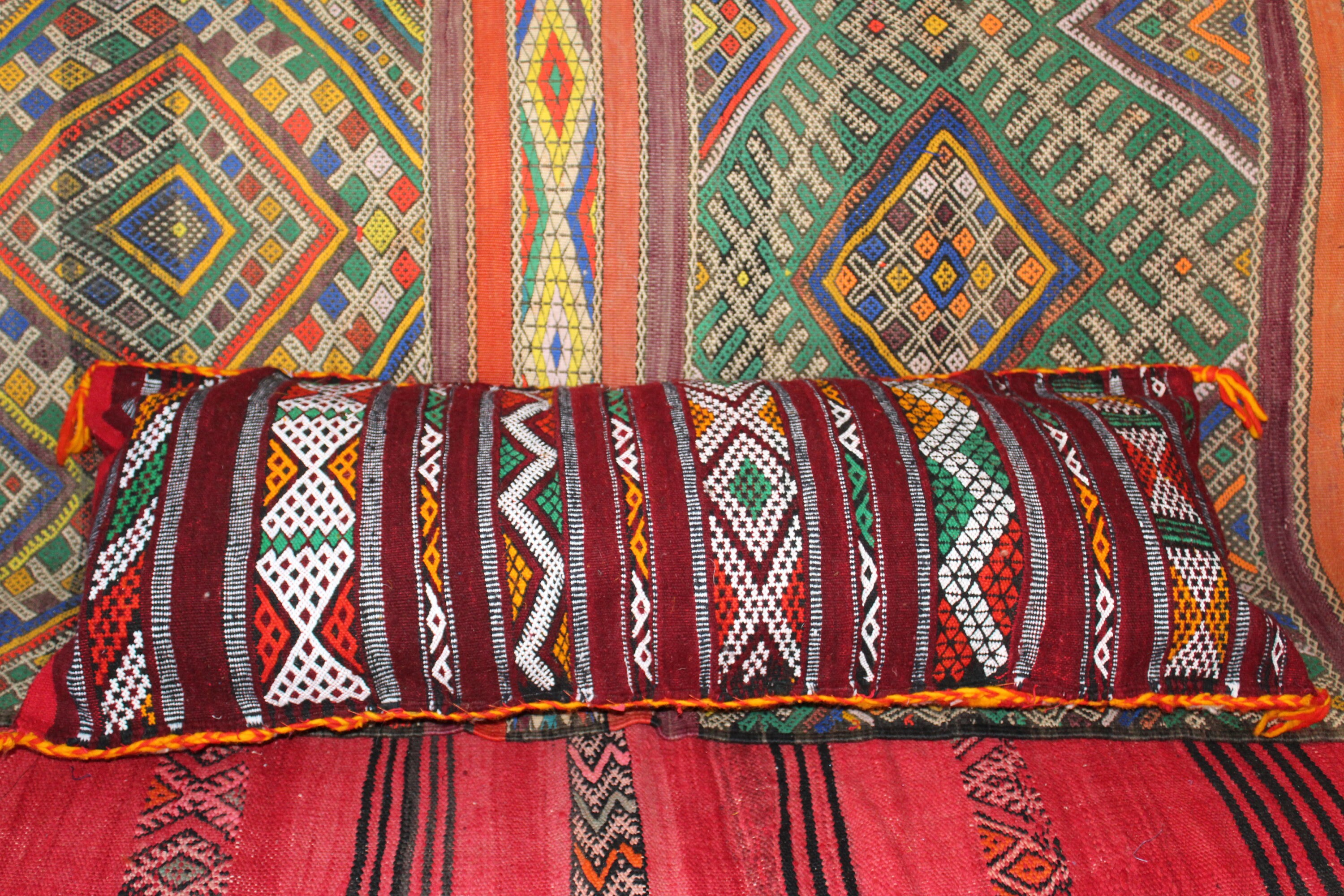 Moroccan Burgundy Kilim Lumbar Pillow Moroccan Berber Lumbar