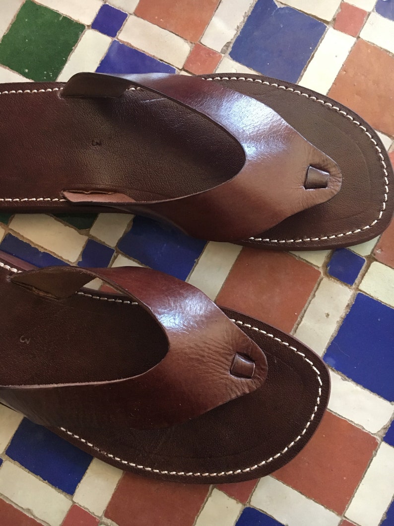 Moroccan Handmade Men/'s Dark Brown Leather Thong Flip Flop Sandals