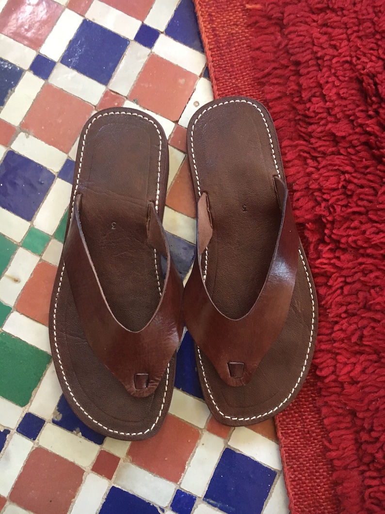 Moroccan Handmade Men/'s Dark Brown Leather Thong Flip Flop Sandals