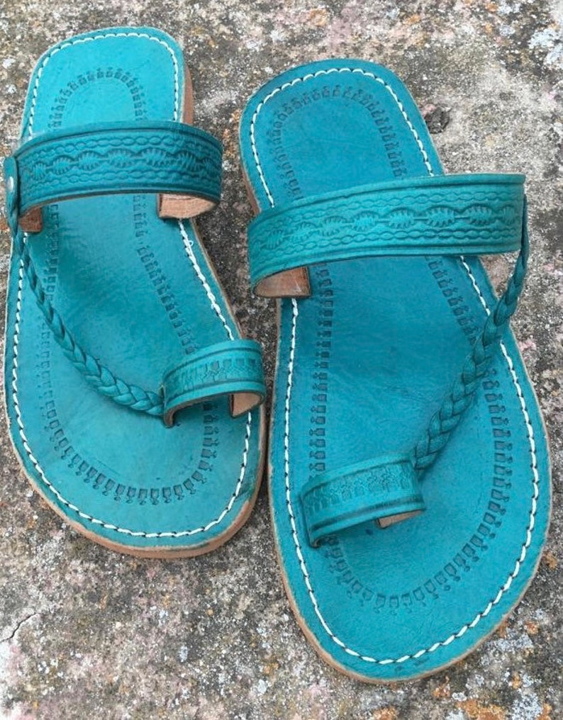 turquoise leather sandals