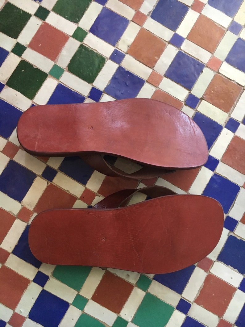 Moroccan Handmade Men/'s Dark Brown Leather Thong Flip Flop Sandals