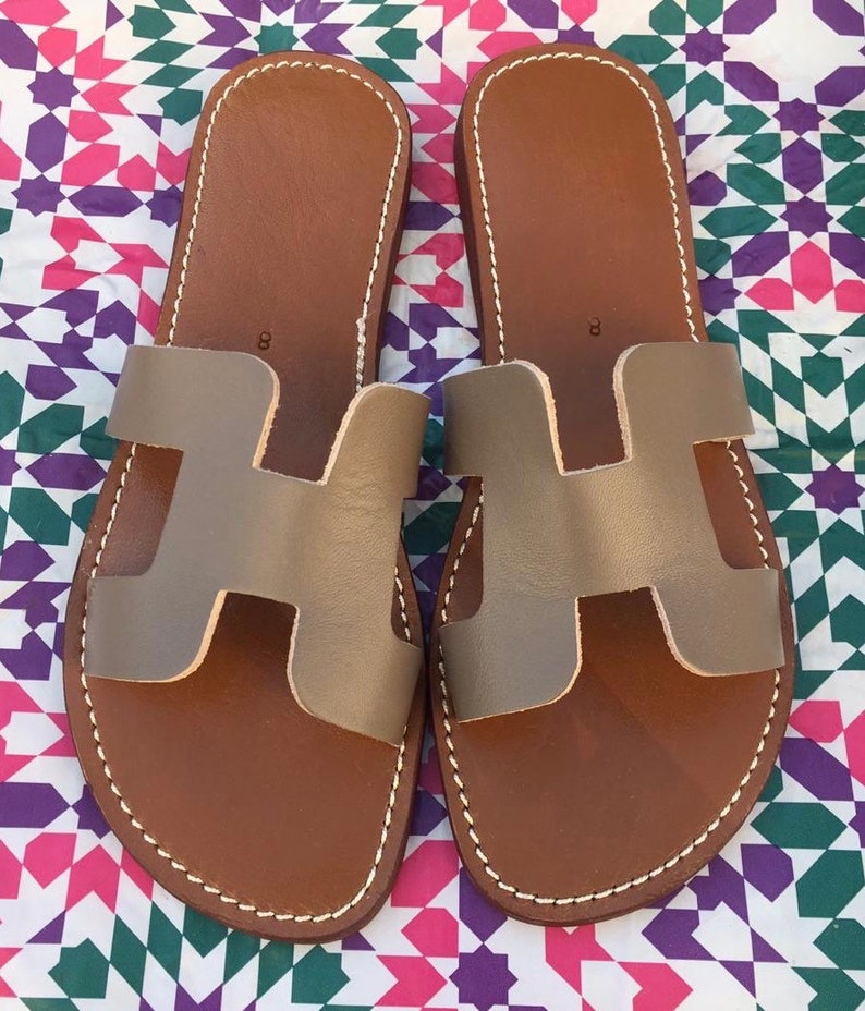 taupe slide sandals