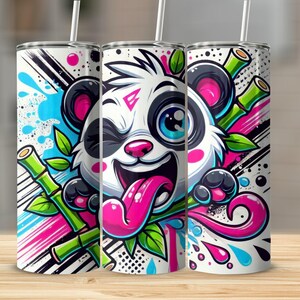 Lindo vaso de panda de dibujos animados, diseño de panda colorido, regalo divertido para amantes de los animales, adorable arte de panda para bebidas, taza de panda única