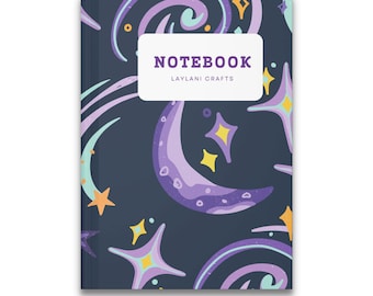 Celestial Themed Hardcover Notebook, Starry Night Journal, Space Inspired Writing Notebook, Lunar Design Journal, Galaxy Notebook