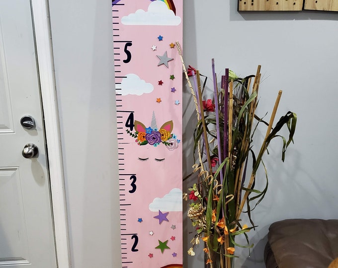 Unicorn Rainbow Growth Chart | Baby Shower Gift | Nursery Growth Chart | Kids Height Ruler | Wood Growth Chart | Personalized Growth Chart