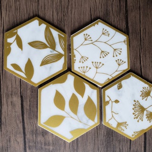 Leaf Coasters | Nature Themed Coasters | Hexagon Coasters | Housewarming | Apartment Decor | Gold Coaster