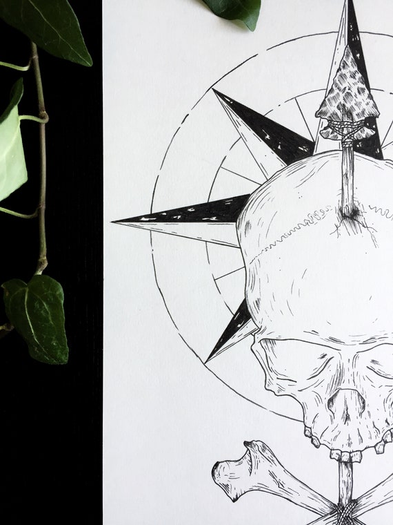 Tête De Mort Boussole Dessin Art Crâne Compas Dorigine