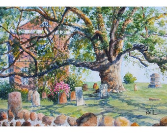 Ancient Oak Tree Watercolor Painting, Historic New Jersey Art Print