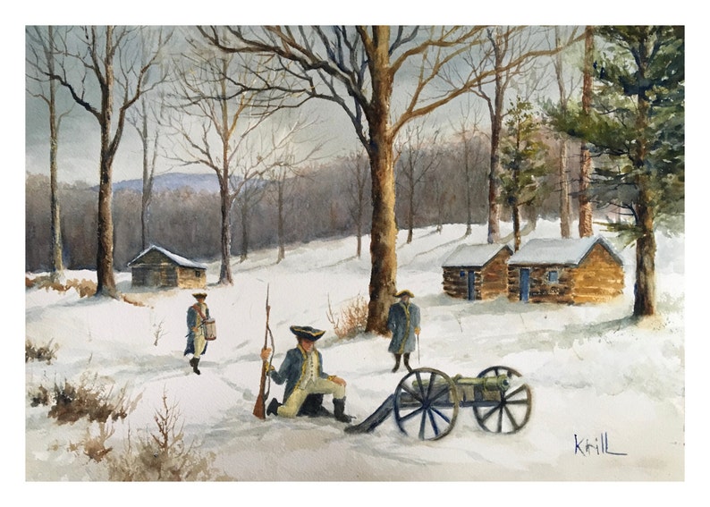 Revolutionary War Watercolor Painting, Jockey Hollow Encampment, Print or Original image 1