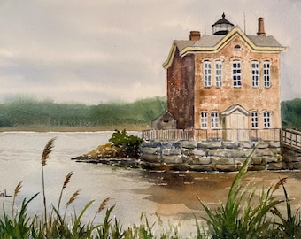 Saugerties Lighthouse on the Hudson River - Watercolor Painting - Print