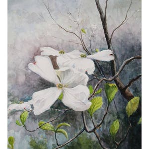 Watercolor Painting of Flowering Dogwood, Native Tree, Cornus florida painting, Native Plant Watercolor, Wall Art Print