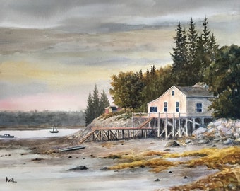 Coastal Maine Watercolor Painting, Acadia National Park Print or Original