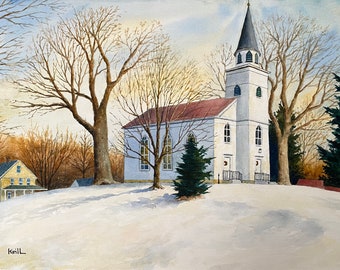 Warwick NY Chapel Watercolor Painting, Historic Church Print or Original