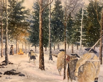 Winter of 1780, Revolutionary War Watercolor Painting, Morristown New Jersey, Jockey Hollow, Continental Army, Art Print