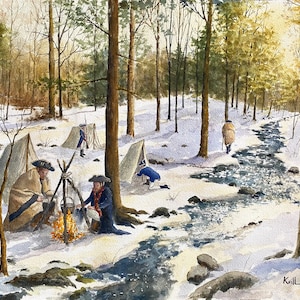 Surviving Winter / Revolutionary War / Soldier Encampments / 1700s American History - Watercolor Wall Art - Print or Original Painting