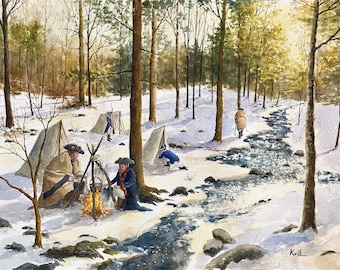 Revolutionary War Winter Encampment Watercolor Painting – Signed Print or Original