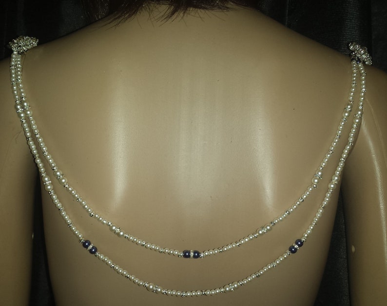 Bridal Back chain for open back low back wedding dress Back Necklace SOMETHING BLUE Jewellery backless dress 2 row 19 21.5
