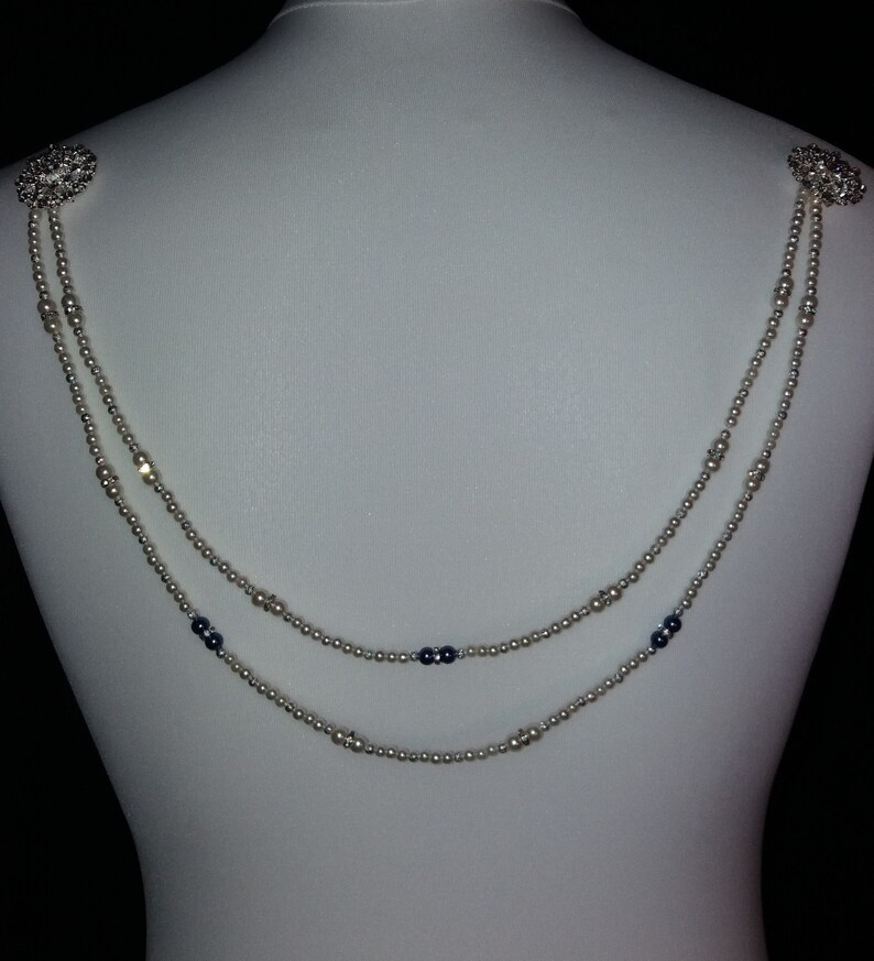 Bridal Back chain for open back low back wedding dress Back Necklace SOMETHING BLUE Jewellery backless dress 2 row 19 21.5