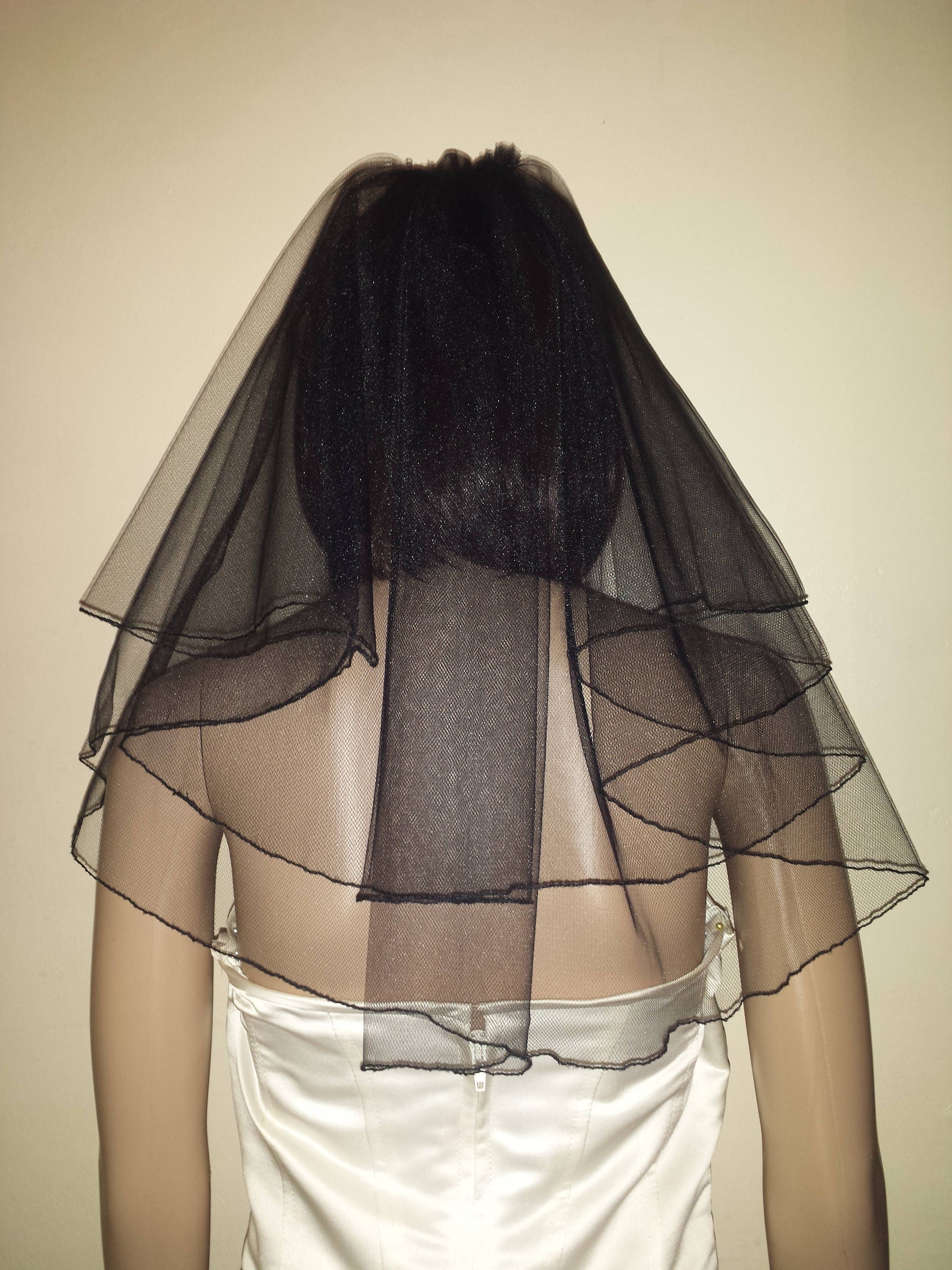 Black Veil 2 Tiers 18 20 Gothic Halloween Wedding Etsy