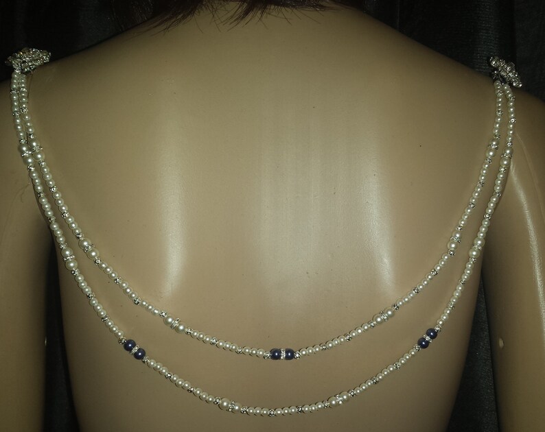 Bridal Back chain for open back low back wedding dress Back Necklace SOMETHING BLUE Jewellery backless dress 2 row 19 21.5