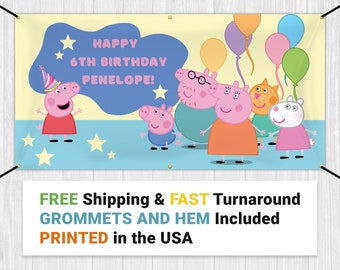 Peppa Pig Birthday Banner Personalized with Custom Name and Age | Kids Party Decorations Printed and Shipped