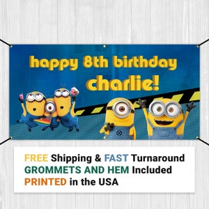 Personalized Minions Birthday Banner with Custom Name and Age for Despicable Me Theme Kids Party Decorations Printed and Shipped