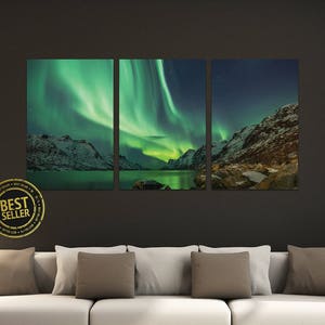 Northern Lights Triptych, 3-Panel Printed and Shipped Canvas for Home Decor