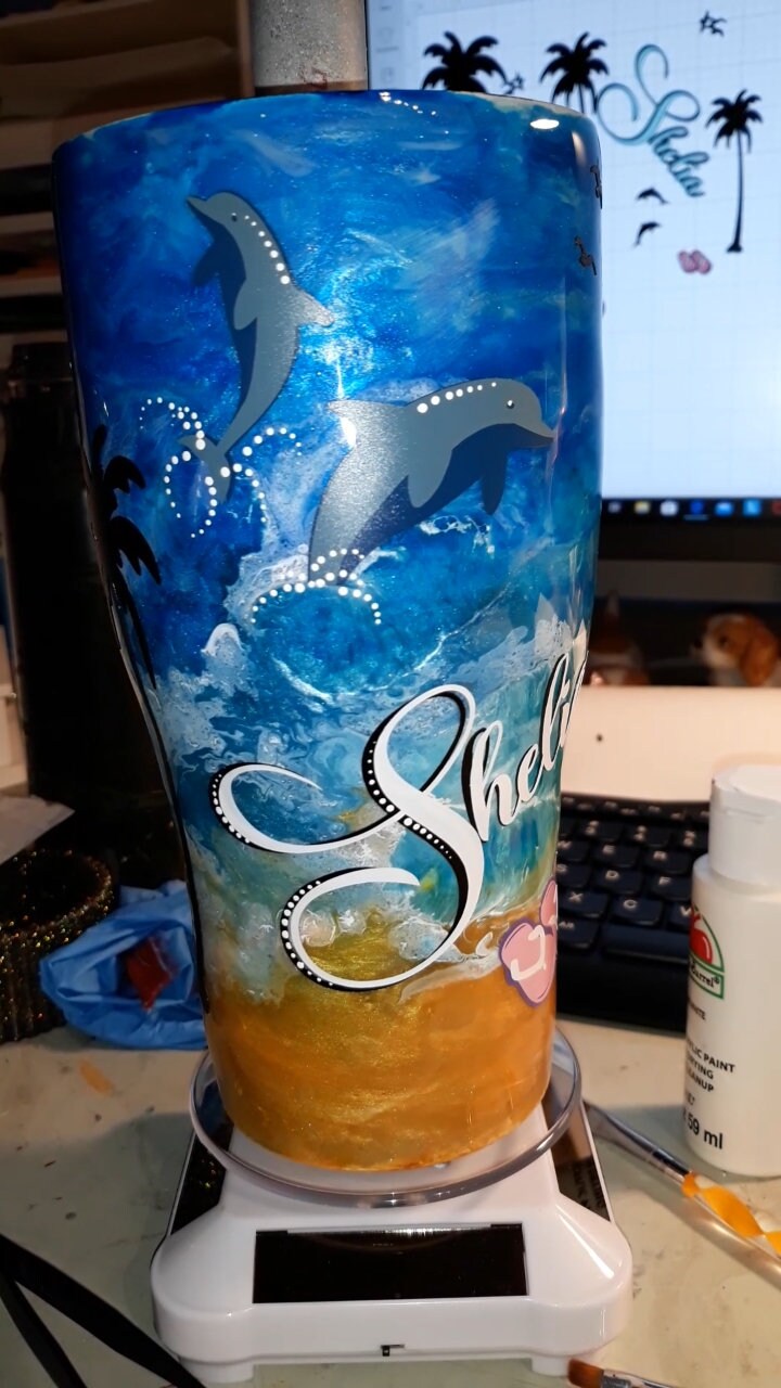 Beach tumbler, Glittered beach cup, Epoxied tumbler, cup, travel drink