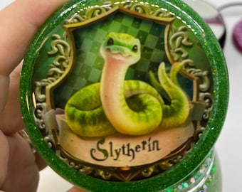 epoxy handmade jar, Baby green slithery, Golden yellow huffy, red grifadorable, blue raven,