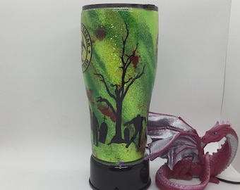 Zombie tumbler, stainless steel double walled insulated Hogg Tumbler, glittered and hand made art work