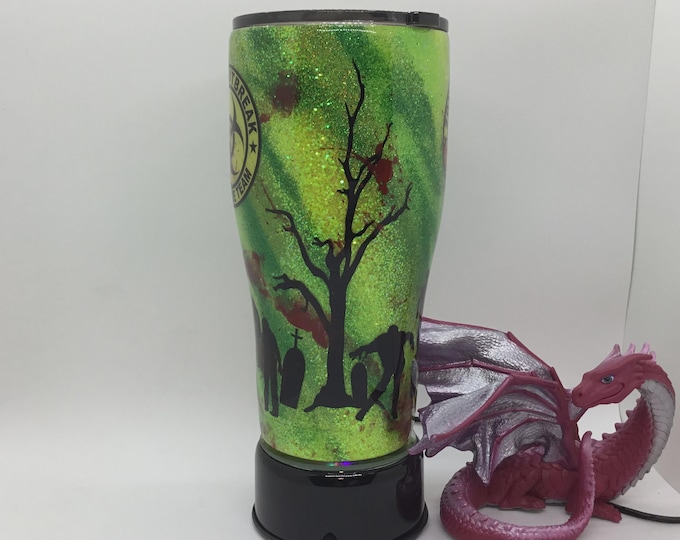 Zombie tumbler, stainless steel double walled insulated Hogg Tumbler, glittered and hand made art work