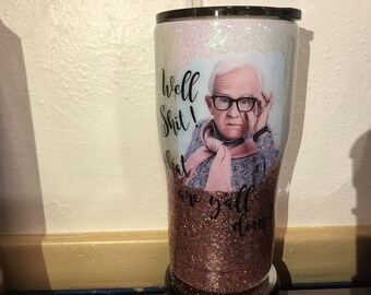 Well shit glitter tumbler, rose gold and white pixie dust, personalized, what are y’all doin’, catchy phrase, covid tumbler