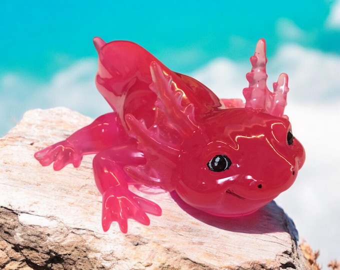 Axolotl resin art, figurine, hot pink