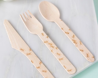 Disposable Wooden Cutlery, Ant Design, Halloween Party Cutlery