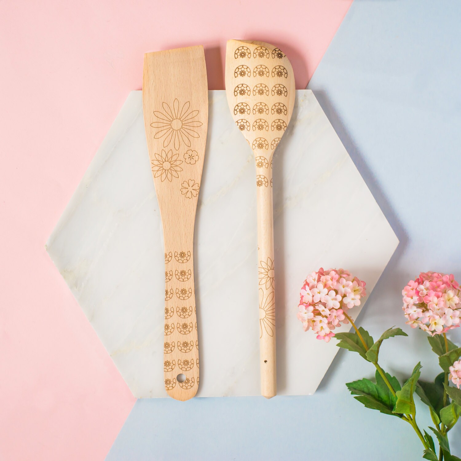 Wedding Gift Set, Etched Floral Kitchen Gift Set, Foodie Gift