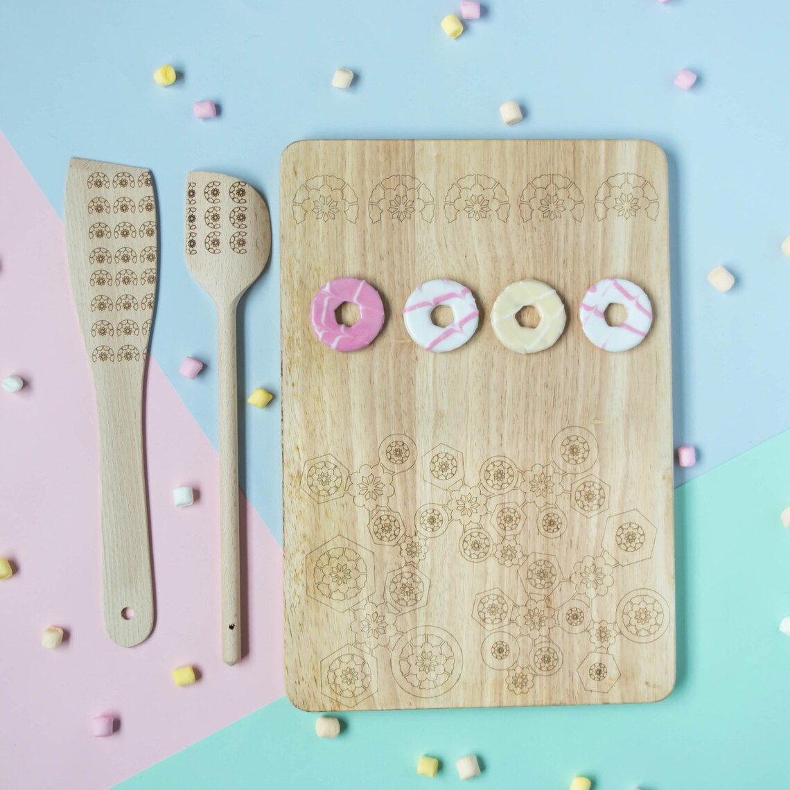 Wedding Gift Set, Etched Floral Kitchen Gift Set, Foodie Gift