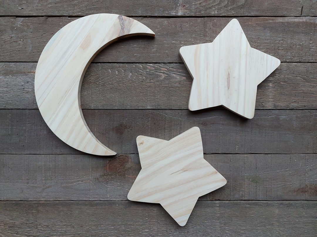 Wooden Moon and Stars Set Etsy