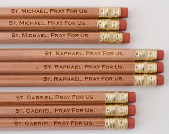 Archangels, Catholic Engraved Pencil, St. Michael, St. Raphael, St, Gabriel