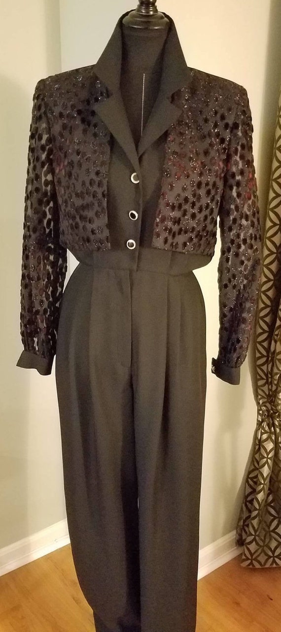 Vintage 1980's Retro Jumpsuit with Sheer Sleeves … - image 1