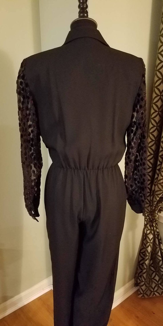 Vintage 1980's Retro Jumpsuit with Sheer Sleeves … - image 3