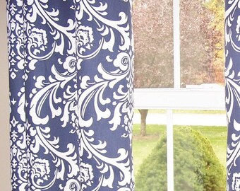 Navy damask curtains,one pair