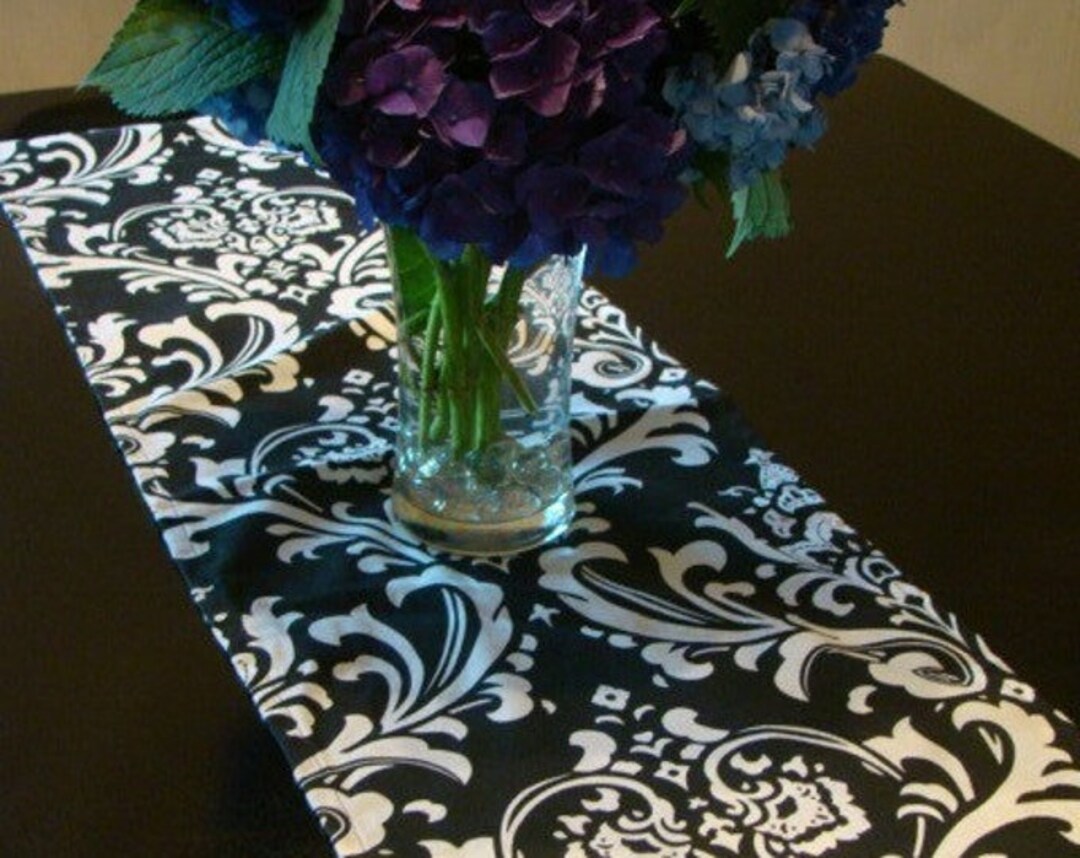 Black and White Damask Table Runner Etsy