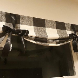 Black and white buffalo check valance. Livingroom, berroom, kitchen