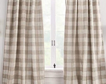 Ecru Buffalo check curtains