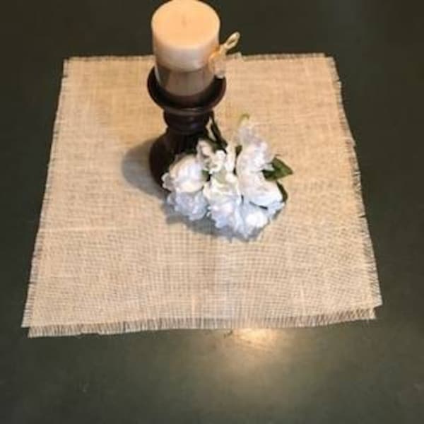 white burlap table square