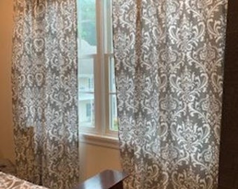 Gray and White Damask curtains,one pair