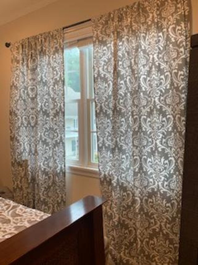 Gray and White Damask curtains,one pair image 1